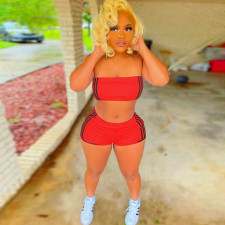 Sexy Striped Tube Top And Shorts 2 Piece Sets JPF-1036
