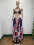 Plus Size Plaid Patchwork Irregular Big Swing Maxi Skirt DAI-0034