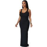 Solid Sleeveless Strap Split Maxi Dress OMY-0018