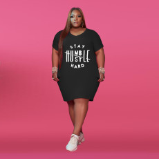 Plus Size Letter Print Casual Midi Dress XMF-059