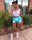 Fashion Vest And Patchwork Print Shorts Two Piece Sets NM-8344