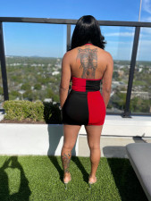 Sexy Splice Contrast Color Zipper Backless  Two Piece Sets QZX-6206