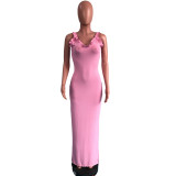 Solid Sleeveless Strap Split Maxi Dress OMY-0018