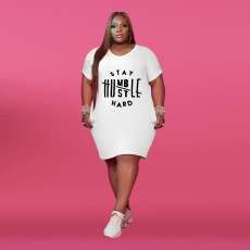 Plus Size Letter Print Casual Midi Dress XMF-059