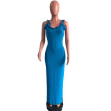 Solid Sleeveless Strap Split Maxi Dress OMY-0018