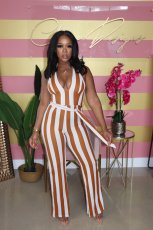 Sexy Striped Halter Backless Sashes Jumpsuit XMF-057