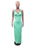 Solid Sleeveless Strap Split Maxi Dress OMY-0018