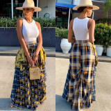 Plus Size Plaid Patchwork Irregular Big Swing Maxi Skirt DAI-0034