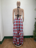 Plus Size Plaid Patchwork Irregular Big Swing Maxi Skirt DAI-0034