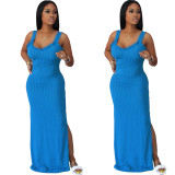 Solid Sleeveless Strap Split Maxi Dress OMY-0018