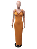 Solid Sleeveless Strap Split Maxi Dress OMY-0018