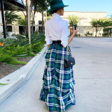 Plus Size Plaid Patchwork Irregular Big Swing Maxi Skirt DAI-0034