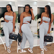 Solid Color Fashion Tube Top And Pants  Two Piece Sets NM-8357