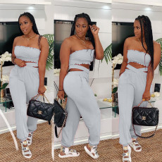 Solid Color Fashion Tube Top And Pants  Two Piece Sets NM-8357