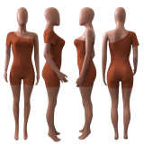 Solid One Shoulder Short Sleeve Romper NIK-241