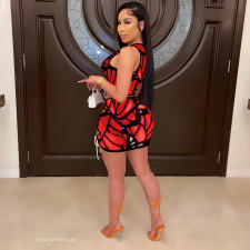 Sexy Printed Sleeveeless Lace Up Mini Skirt 2 Piece Sets WY-6778