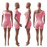 Solid One Shoulder Short Sleeve Romper NIK-241