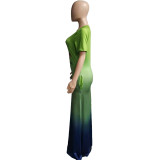 Plus Size Gradient Letter Print Maxi Dress WAF-7176