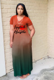 Plus Size Gradient Letter Print Maxi Dress WAF-7176