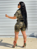 Plus Size Camo Print Short Sleeve Zipper Romper YIM-183