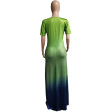 Plus Size Gradient Letter Print Maxi Dress WAF-7176