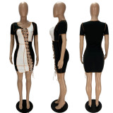 Sexy Hollow Out Lace Up Short Sleeve Mini Dress XYF-9097