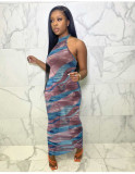 Sexy Mesh Printed Sleeveless Maxi Dress NIK-235