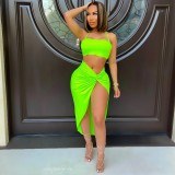 Solid Backless Cross Strap Split Skirt 2 Piece Sets XYF-9100