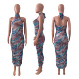 Sexy Mesh Printed Sleeveless Maxi Dress NIK-235