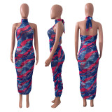 Sexy Mesh Printed Sleeveless Maxi Dress NIK-235