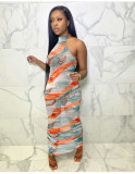 Sexy Mesh Printed Sleeveless Maxi Dress NIK-235