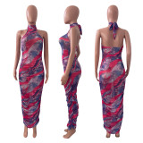 Sexy Mesh Printed Sleeveless Maxi Dress NIK-235