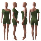 Solid One Shoulder Short Sleeve Romper NIK-241