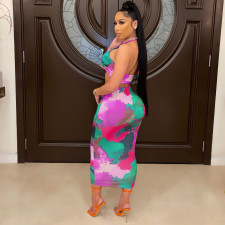 Tie Dye Wrap Chest Midi Skirt 2 Piece Sets WY-6794