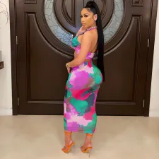 Tie Dye Wrap Chest Midi Skirt 2 Piece Sets WY-6794