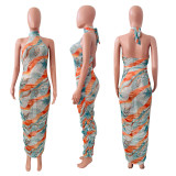 Sexy Mesh Printed Sleeveless Maxi Dress NIK-235