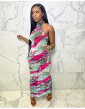 Sexy Mesh Printed Sleeveless Maxi Dress NIK-235