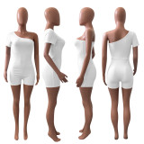 Solid One Shoulder Short Sleeve Romper NIK-241