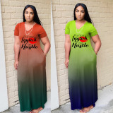 Plus Size Gradient Letter Print Maxi Dress WAF-7176