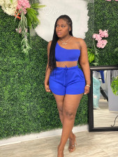 Solid Color Fashion One-shoulder Vest Pocket Shorts Two Piece Sets NM-8358