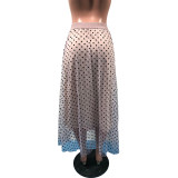 Polka Dot Print Mesh Long Skirt OMY-0007