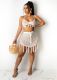 Sexy Grid Tassel Backless Mini Skirt Beach Sets TR-1139