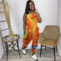 Plus Size Tie Dye Sleeveless V Neck Loose Jumpsuit AMLF-2147