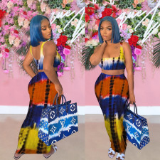 Tie Dye Print Sleeveless Maxi Skirt 2 Piece Sets FOSF-8075