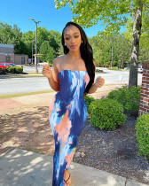 Tie Dye Plus Size Print Off Shoulder Strapless Long Tube Dress BGN-063
