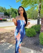 Tie Dye Plus Size Print Off Shoulder Strapless Long Tube Dress BGN-063
