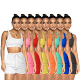 Solid Fitness Tank Top And Shorts 2 Piece Suits TR-1143