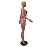 Sexy Printed Bodysuit Swimsuit+Mini Skirt TR-1141
