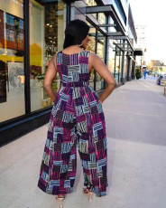 Casual Printed Sleeveeless Wide Leg Jumpsuit YMEF-5014