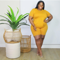 Plus Size Solid T Shirt And Shorts 2 Piece Sets FNN-8604